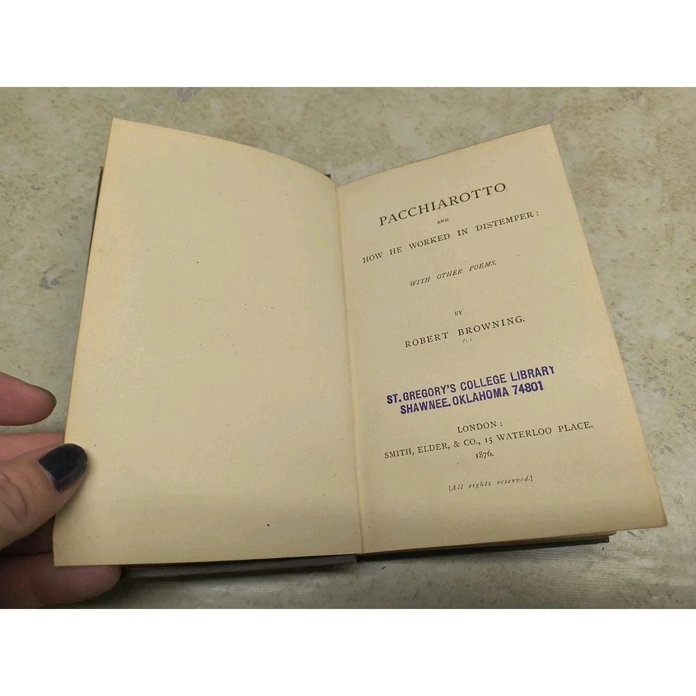 1876‎ Robert Browning Pacchiarotto How He Worked In Distemper Other Poems First